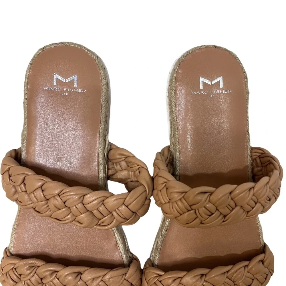Marc Fisher Jaime Braided Flat Espadrille Slip On Sandal Size 9 Natural Macaroon
